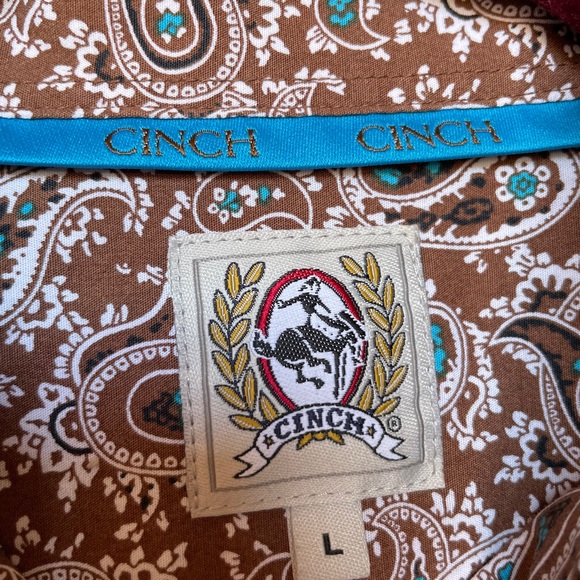 Cinch Men’s Large Paisley Brown and Turquoise Long Sleeve Button Down Shirt - Picture 4 of 5